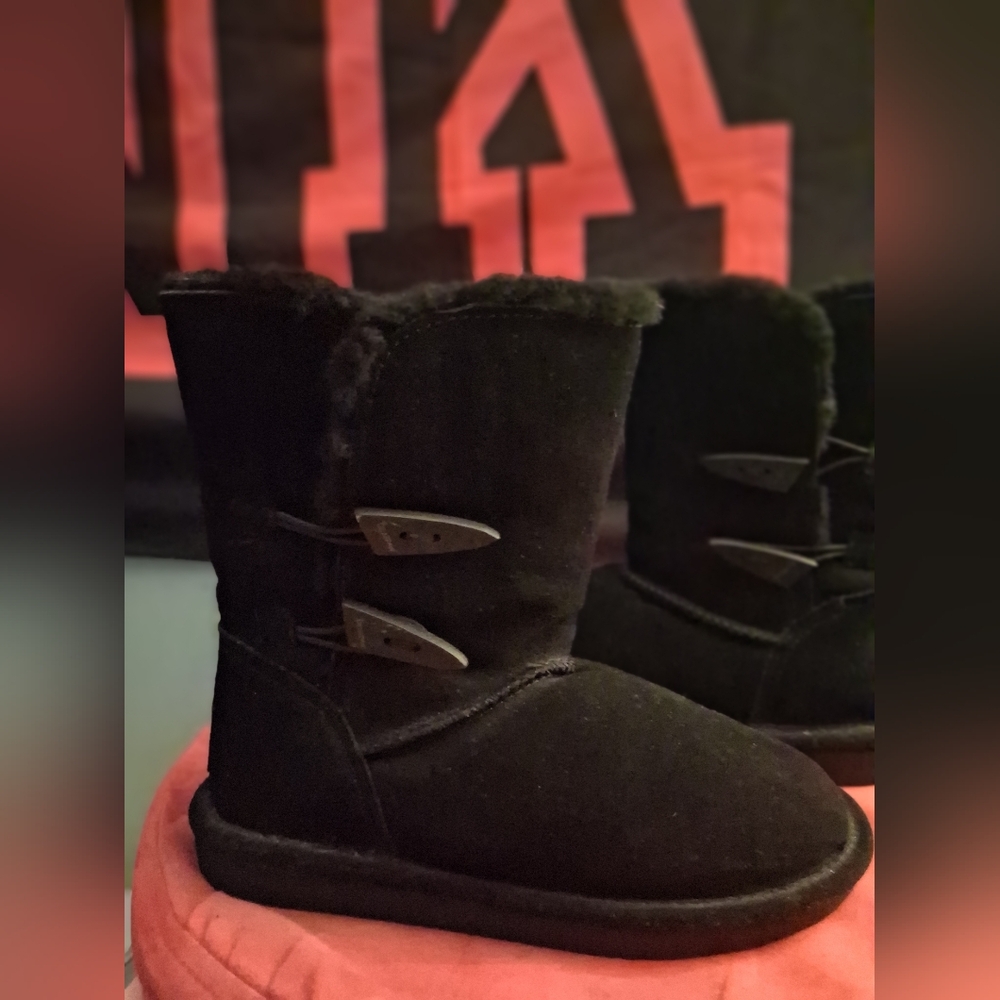 BearPaw Black Suede-Look Shearling Mid-Calf Boots